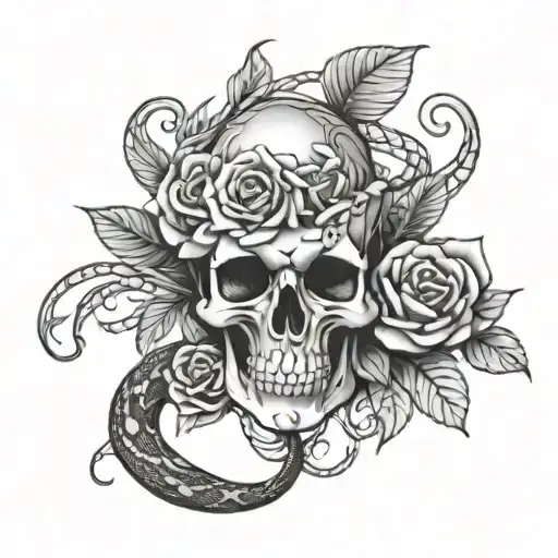 Roses And Skull And Snake