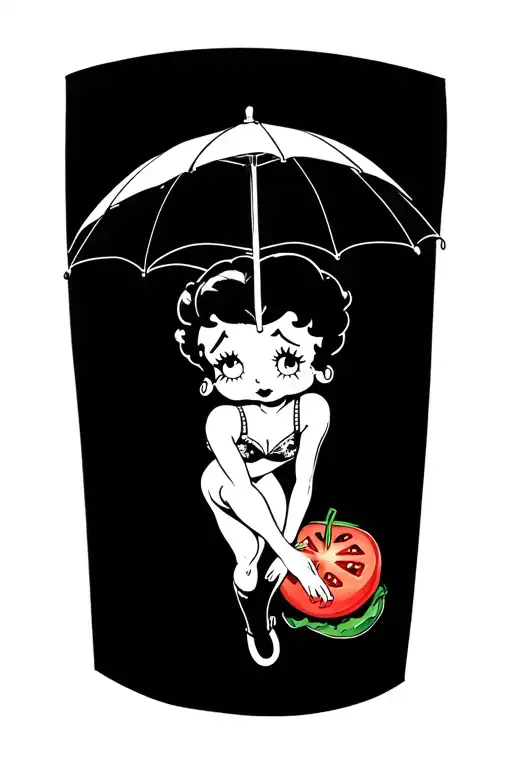 Betty Boop Umbrella Tomato Sandwich Tattoo In Black