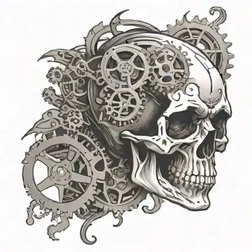 Skull With Gears Spinning