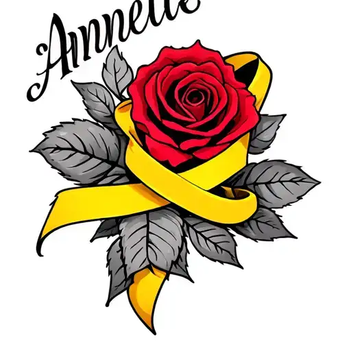 Annette Name With Yellow Cancer Ribbon And Red Rose