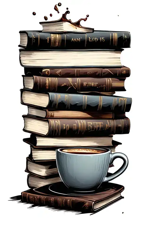 Books Stacked With Coffee Cup Overflowing