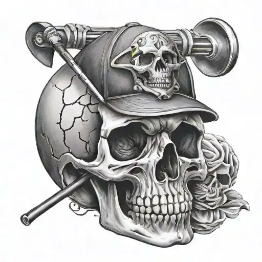 Realistic Skull With Crossed Golf Clubs