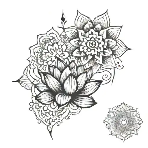 Lotus Flower And Mandala Fineline