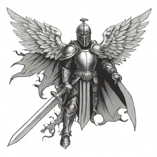 Black Knight With Sword And One Black Angel Wing