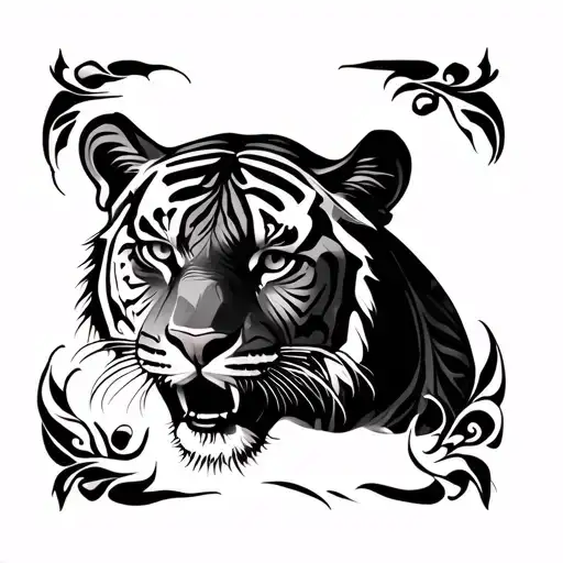 A Tribal-inspired Design Incorporating Elements Of Nature And Tigers