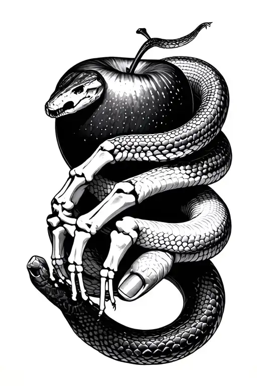 Snake Eating Apple Wrapped Around Hand Thats Turns Into Skeleton By The Finger Tips