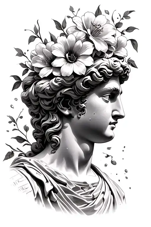 Flowers Coming Out Of A Roman Statue