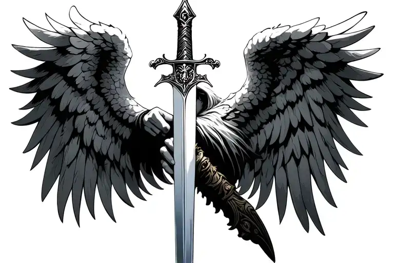 Guardian Angel Wings Holding A Sword