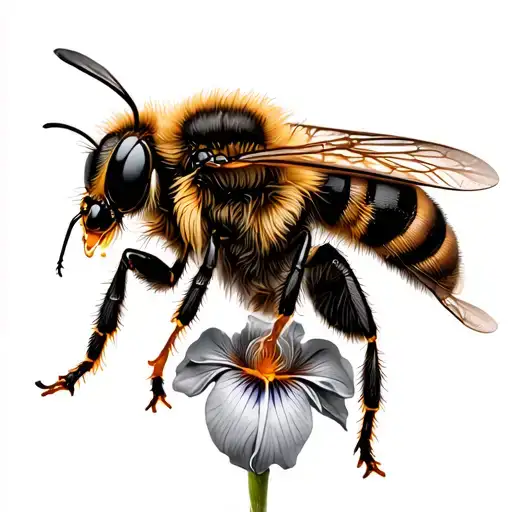 Bee With Honey Comb With Iris Flower