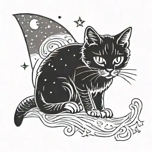 Cat And Starry Night