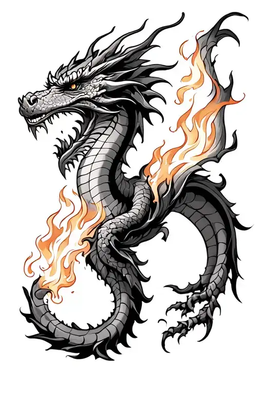 Band Tattoo With Dragon Breathing Fire