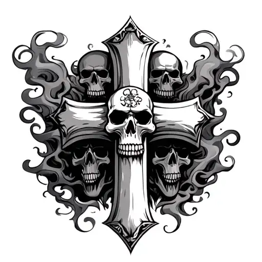 Cross With Skulls And Smoke