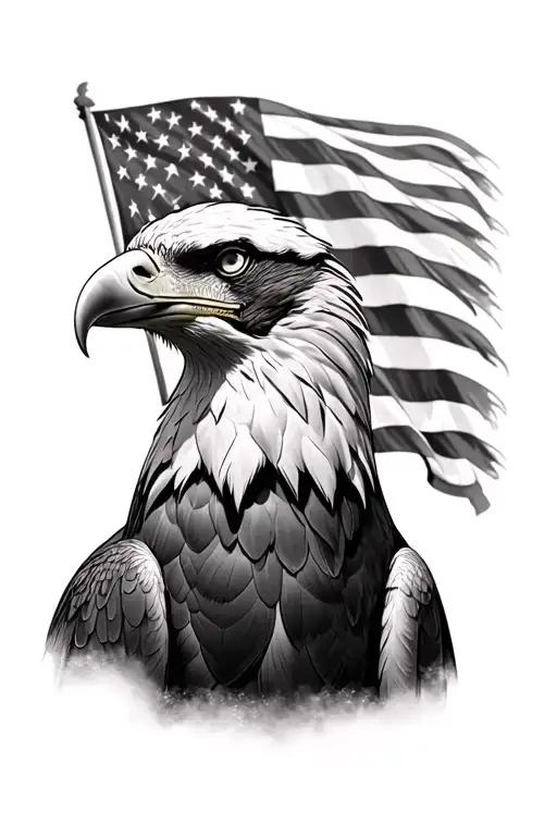 Bald Eagle In Front Of American Flag