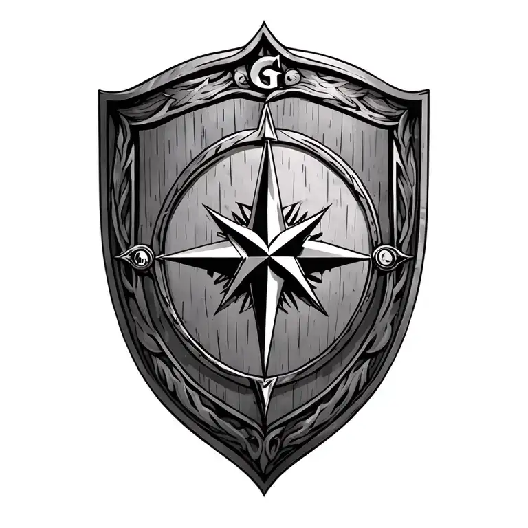 Shield And Compass Rose Surrounded