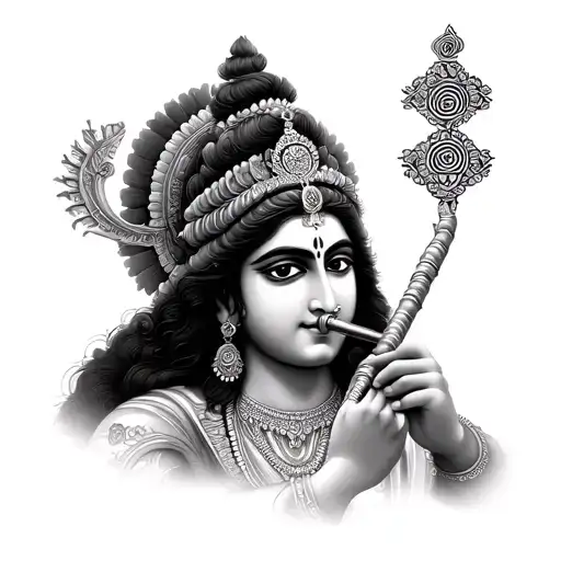 Sudharshan Chakra With Lord Krishna's Flute