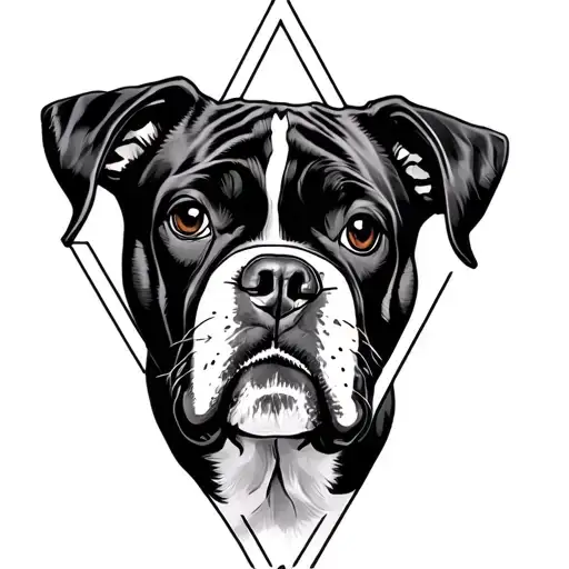 An Upside Down Triangle In Neon With A Boxer Dog Face In Watercolour Style
