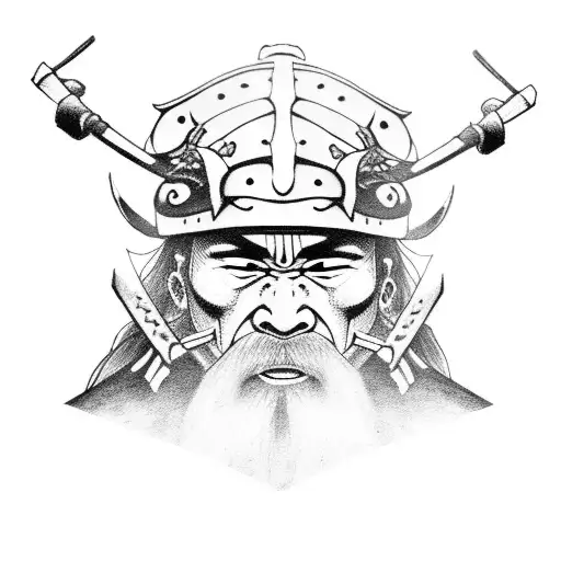 Samurai With Mountain And Viking