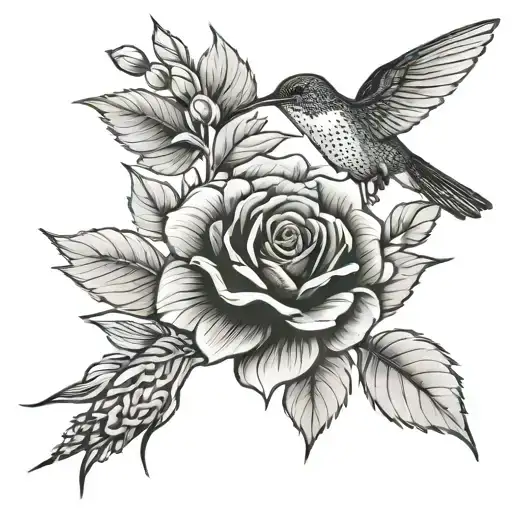 Line Rose And Hummingbird