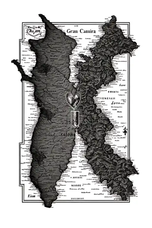 Navarra And Gran Canaria Map Symbolizing Eternal Love