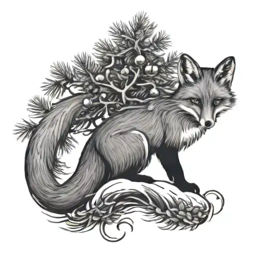 Fox Christmas Tree Tattoo