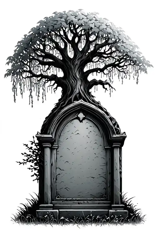 Willow Tree And Tomb Stone Tattoo
