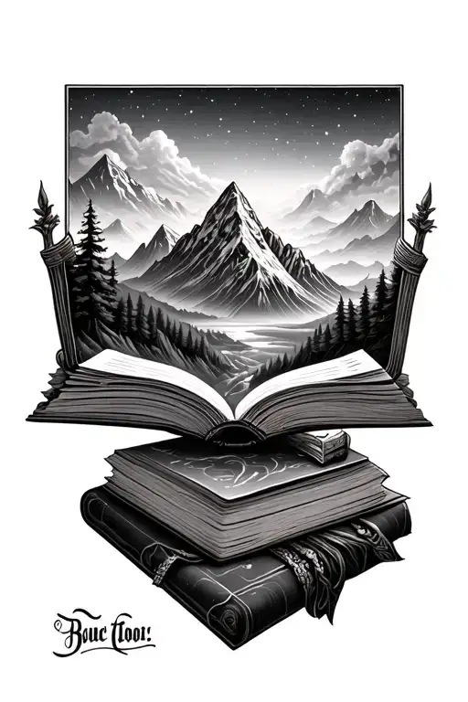 Open Book With Fantasy Scene A Mountain