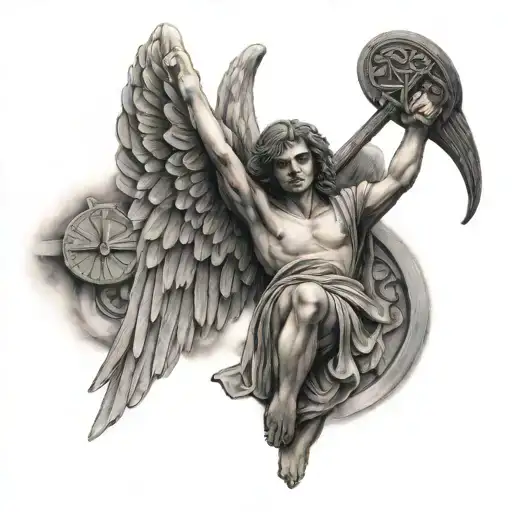 Angel And Roman Numerals On Forearm