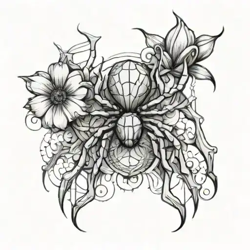 Spider With Flower Body And Web