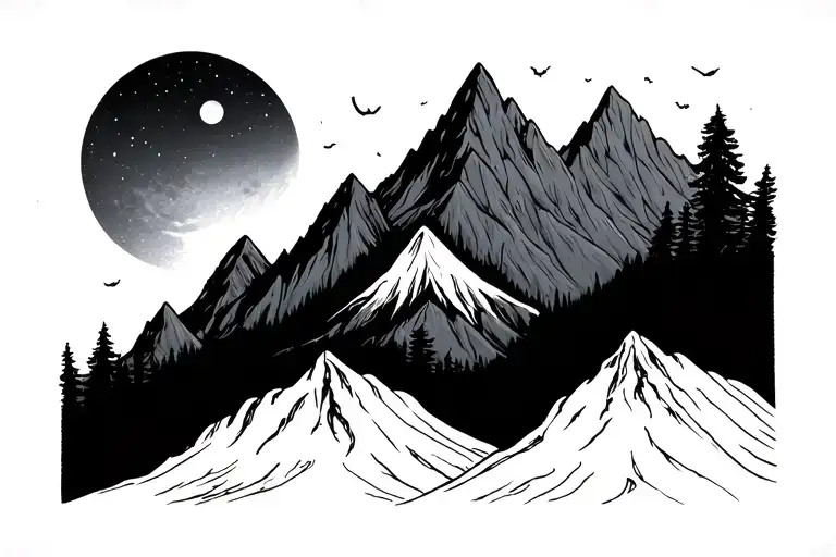 Mountains & Moon Rising