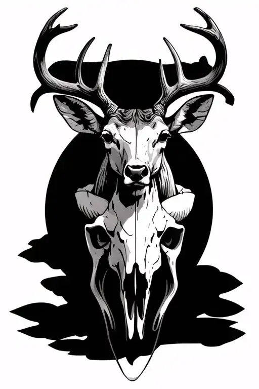 Concept Tattoo With Family Incorporated And A Deer Skull With The Antlers Around The Knee