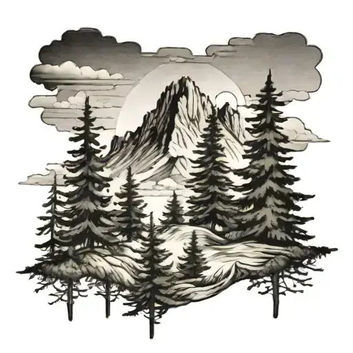 Mountains And Evergreen Tree Tattoo