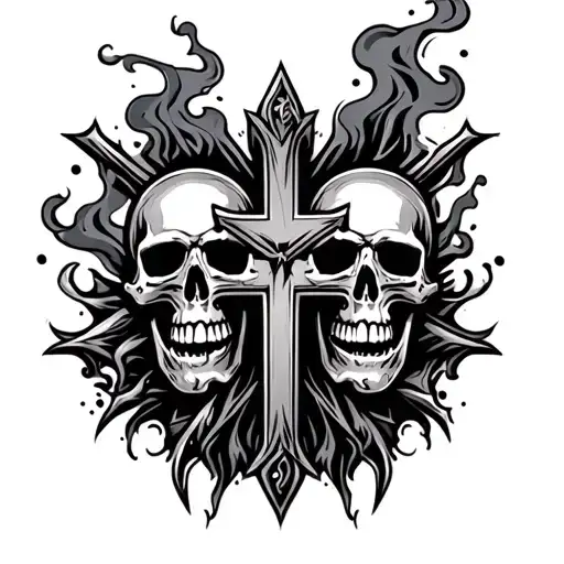 Cross With Skulls And Smoke
