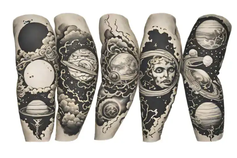 Black Clouds With Lightning Everywhere And Planets All Over The Arm