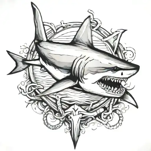 Great White Shark Navy Anchor