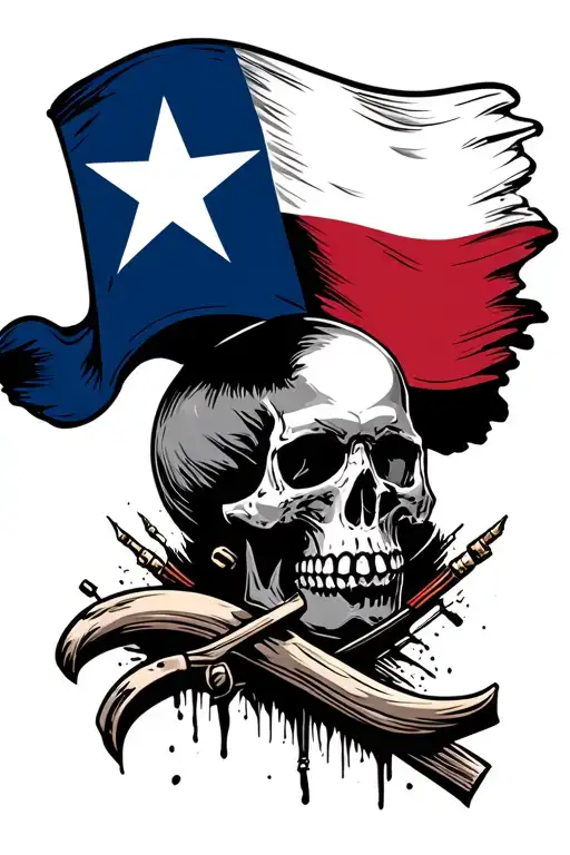 Texas Flag With Skull Connecting To It