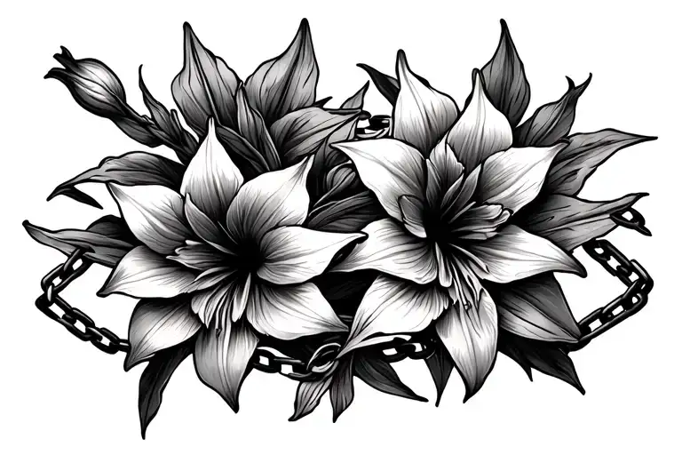 Broken Chains Intertwined With Amaryllis Flowers