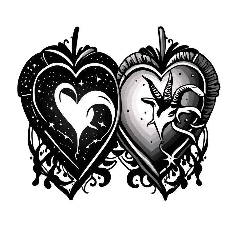 Culinary Themed Hearts With Gemini Constellation And Capricorn Sign In Each Heart