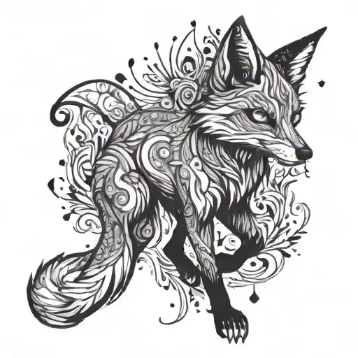 A Minimalistic Full Body Blacked Out Fox With A Big Tail And Multiple Eyes On It's Body