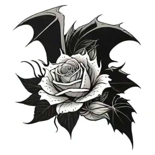 An Anime Character Holding A Rose With Dragon Scales In Black-grey Style