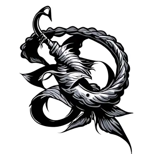 Fishing Hook Intertwined To A D Gracefully