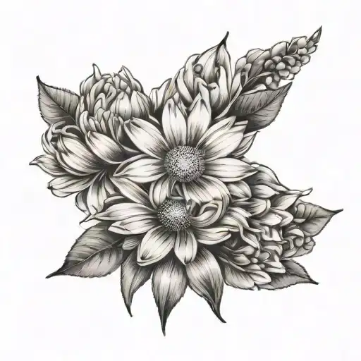 Daisy And Pink Peach Blossoms