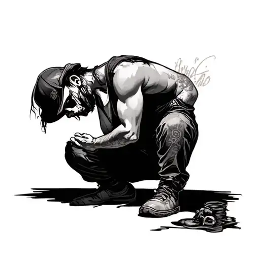 Gangster Kneeling Down Praying