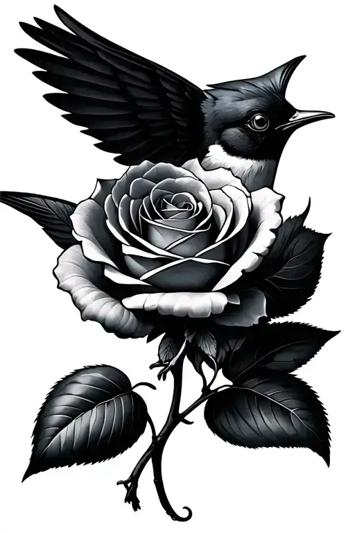 Swallow Holding Rose