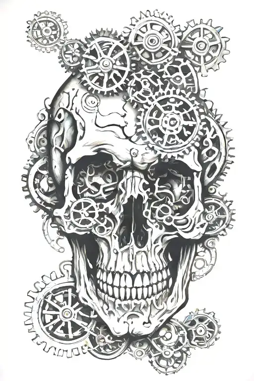 Overthinking Scull With Gears Intertwined