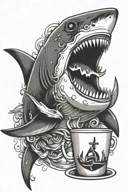 Shark With Anchor In Mouth With Dixie Cup On