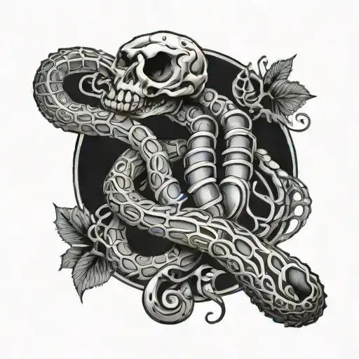 Serpent Wrapped Around A Skeleton Hand