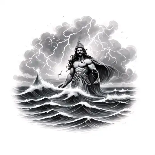 Ocean Storm With Lighting And King Neptune