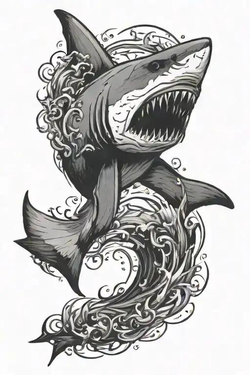 Topview Of A Great White Shark Silhouette With Minimal Shading