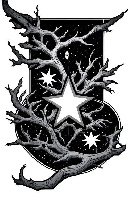 Dash With 5 Branches And Distant Star