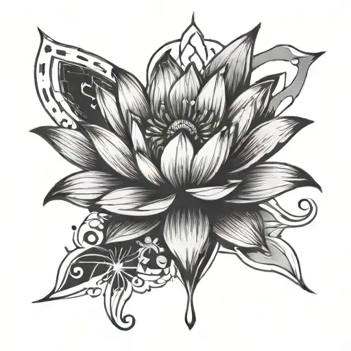 A Black And Grey Tattoo Of A Lotus Flower Blooming From A Playstation 4 Console